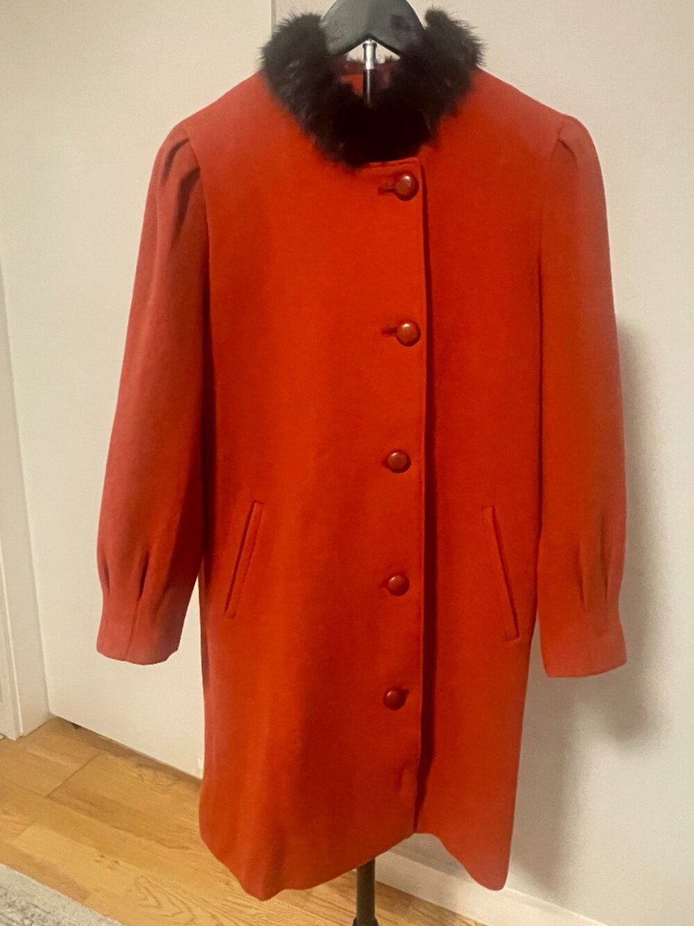 Catherinette Vintage Red Wool Coat with Mink Collar  Size M/L